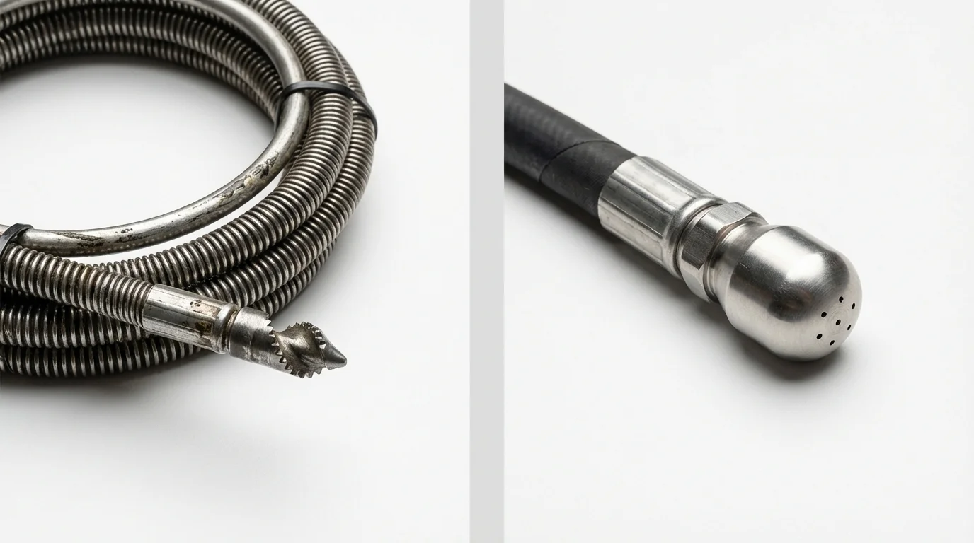 Drain snake cable and hydro jetting nozzle used for drain cleaning in Canton, NY