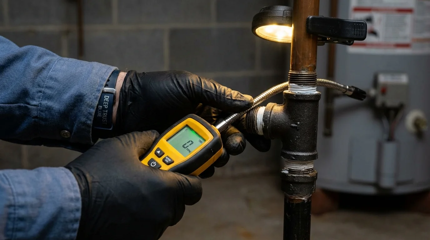 Gas leak detection with electronic sniffer by Johns Plumbing LLC in Canton