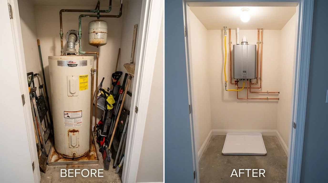 Tank water heater versus wall-mounted tankless unit comparison for Canton, NY homeowners
